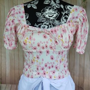 Tori Top White with Pink Floral - Small NWOT